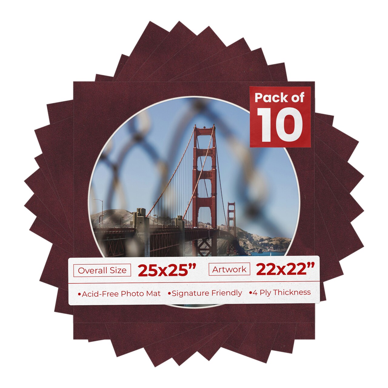 Dark Red Suede Mat Board for 25x25 Frames - Circle Opening for 22x22 Photos